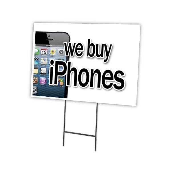 We Buy Iphones Yard Sign & Stake outdoor plastic coroplast window, C-1824-DS-We Buy Iphones